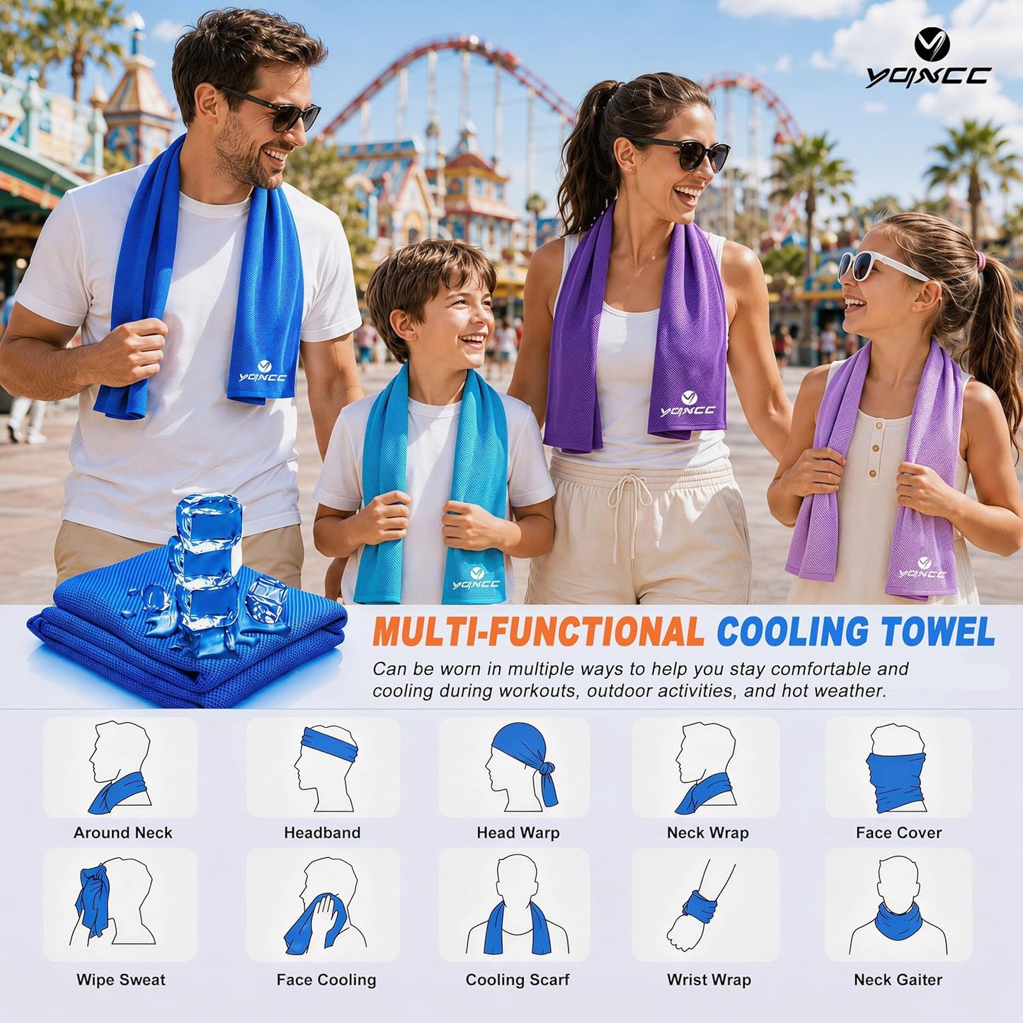 Cooling Towels | 4 Pack 47"X12" | Ice Cool for Neck | Microfiber Soft Breathable Chilly | for Yoga, Sports, Golf, Gym, Camping, Running, Fitness, Workout & More Activities