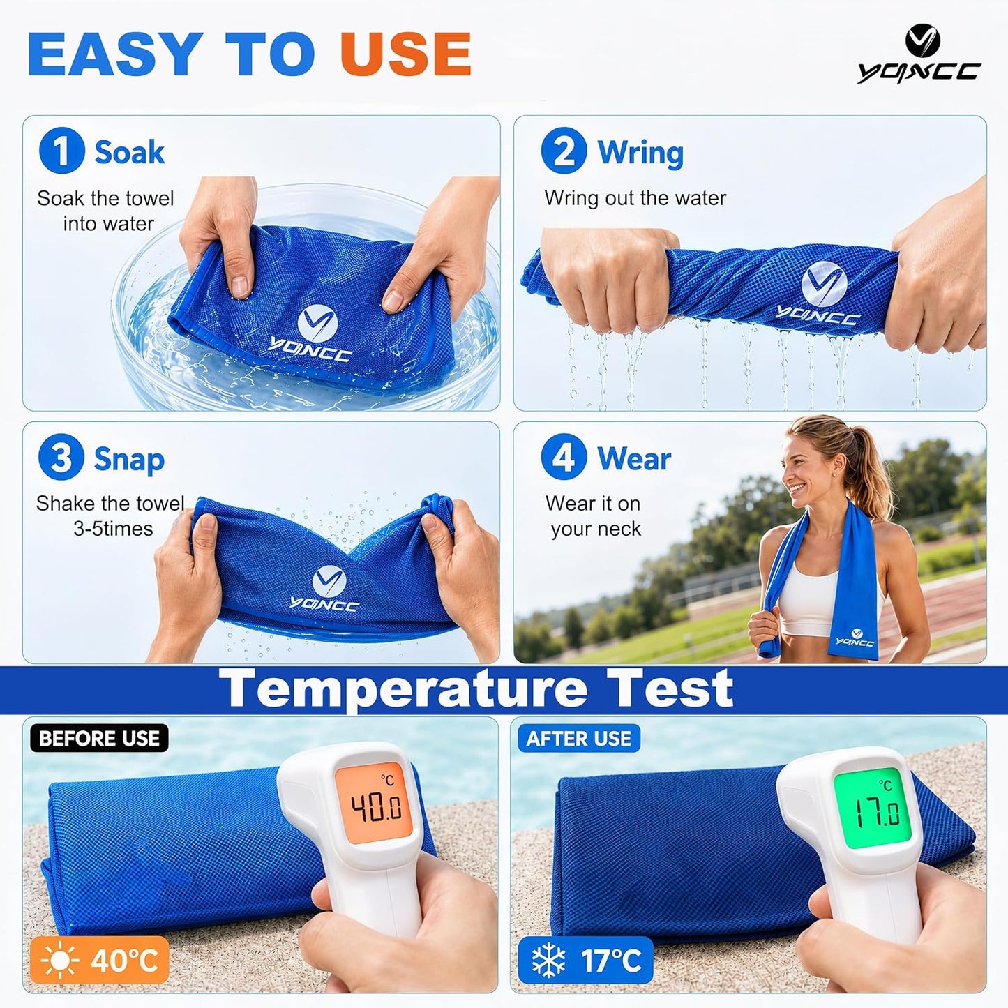 Cooling Towels | 4 Pack 47"X12" | Ice Cool for Neck | Microfiber Soft Breathable Chilly | for Yoga, Sports, Golf, Gym, Camping, Running, Fitness, Workout & More Activities