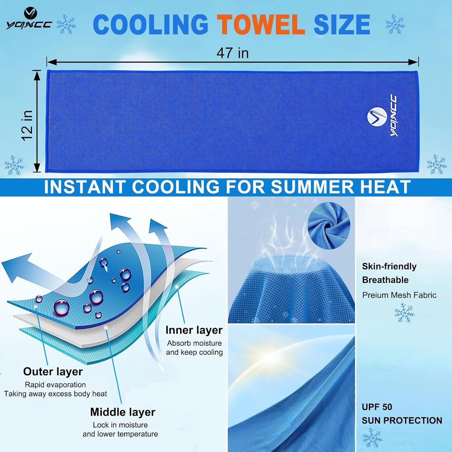 Cooling Towels | 4 Pack 47"X12" | Ice Cool for Neck | Microfiber Soft Breathable Chilly | for Yoga, Sports, Golf, Gym, Camping, Running, Fitness, Workout & More Activities