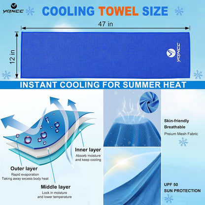 Cooling Towels | 4 Pack 47"X12" | Ice Cool for Neck | Microfiber Soft Breathable Chilly | for Yoga, Sports, Golf, Gym, Camping, Running, Fitness, Workout & More Activities
